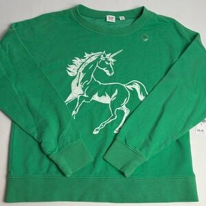 GAP Kids XL Green Unicorn Crewneck Sweatshirt NWT